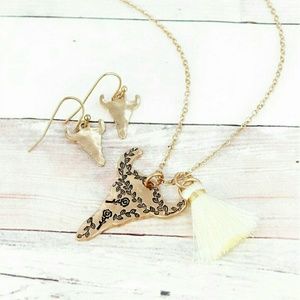 💎BOGO Western Steer Head Tassel Necklace Earrings
